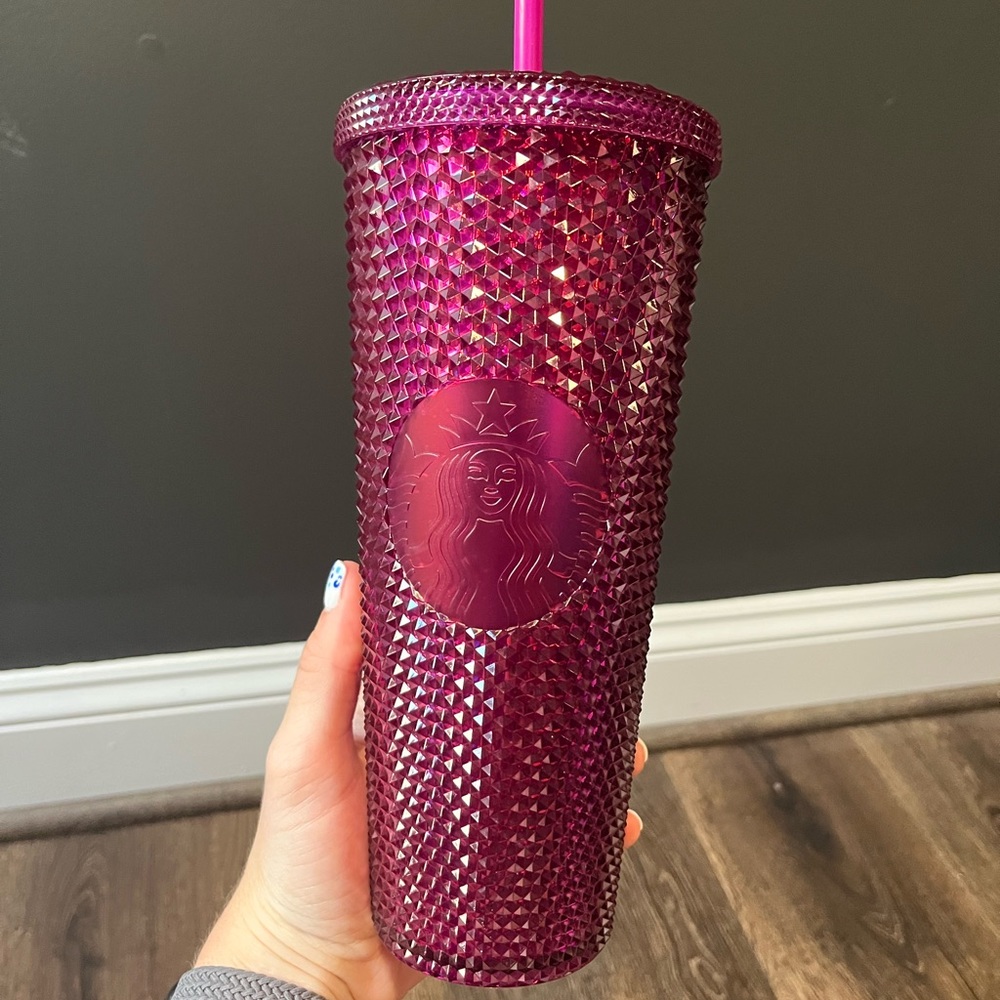 dark pink starbucks studded cup